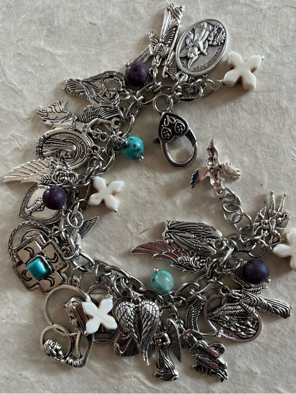 Archangels Charm Bracelet African Turquoise & Lepidolite Stones